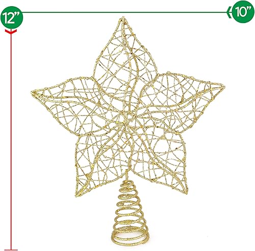 Miniatura 5 de Ornativity Decoración de árbol de estrella con purpurina  Alambre de Navidad dorado brillante, estrella, flor, pétalo de hoja, decoración de