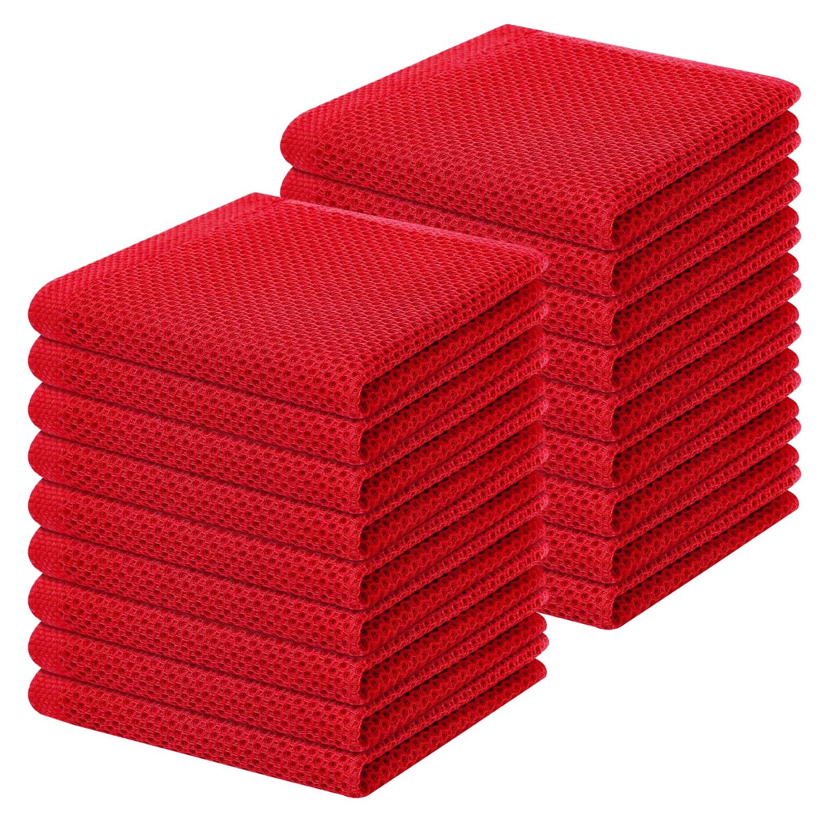 Homaxy 100% Cotton Waffle Weave Kitchen Dish Cloths 18-Pack, Red