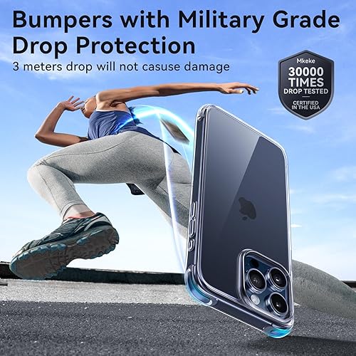 Miniatura 5 de Mkeke Funda transparente para iPhone 15 Pro, no amarillea, protección de grado militar, fundas delgadas a prueba de golpes para iPhone 15 Pro 2023