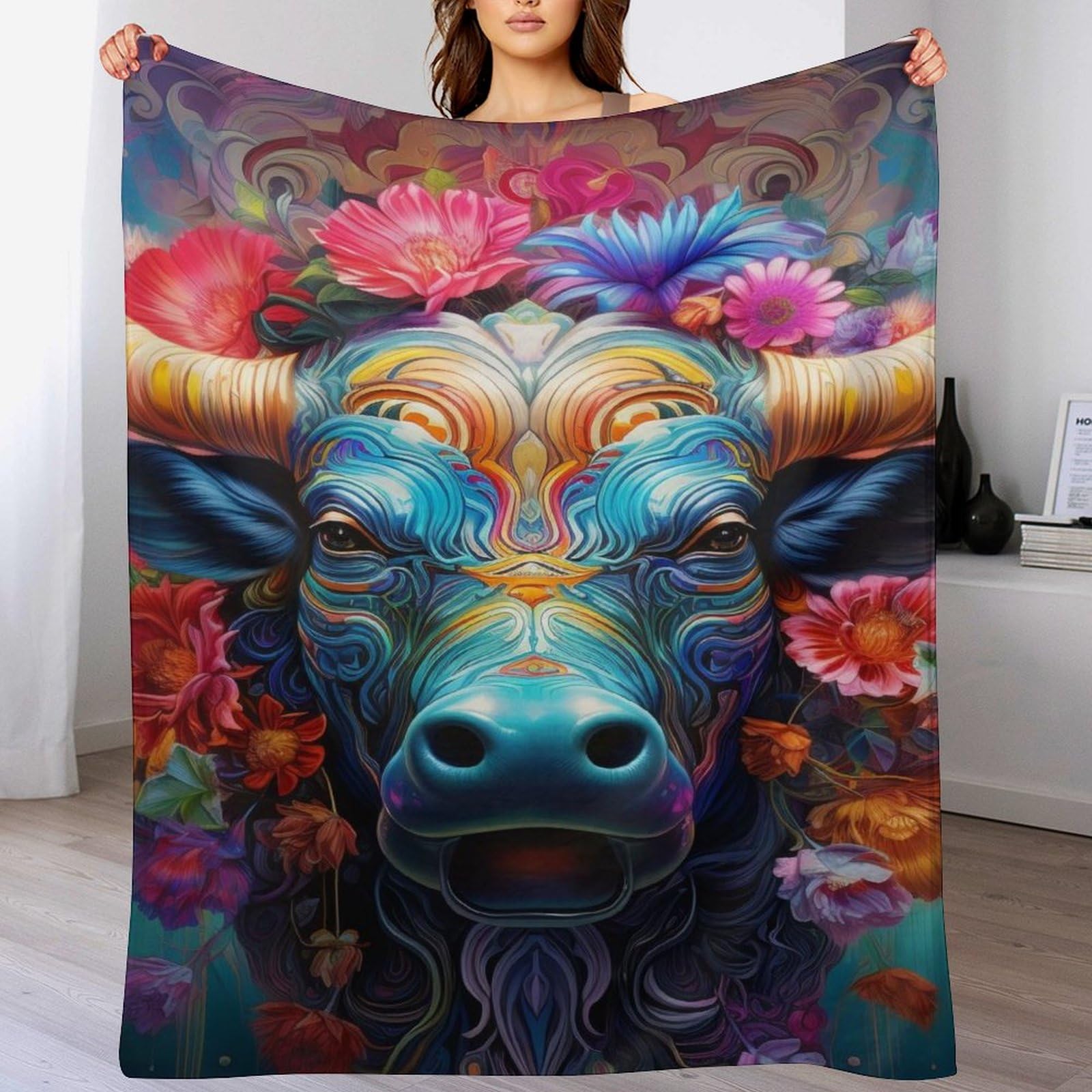 Couverture buffle impression 3D polaire de flannel, linge de lit et couvre-lit de canapé 150x200cm