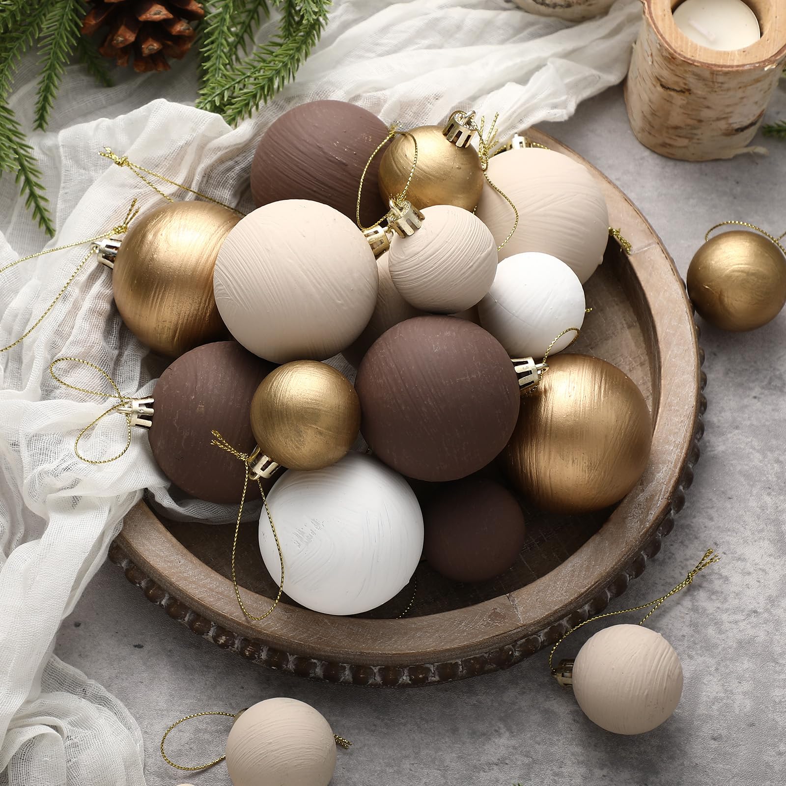 Boules de Noël marron et neutres Lunmon lot de 24 pour sapin bohème