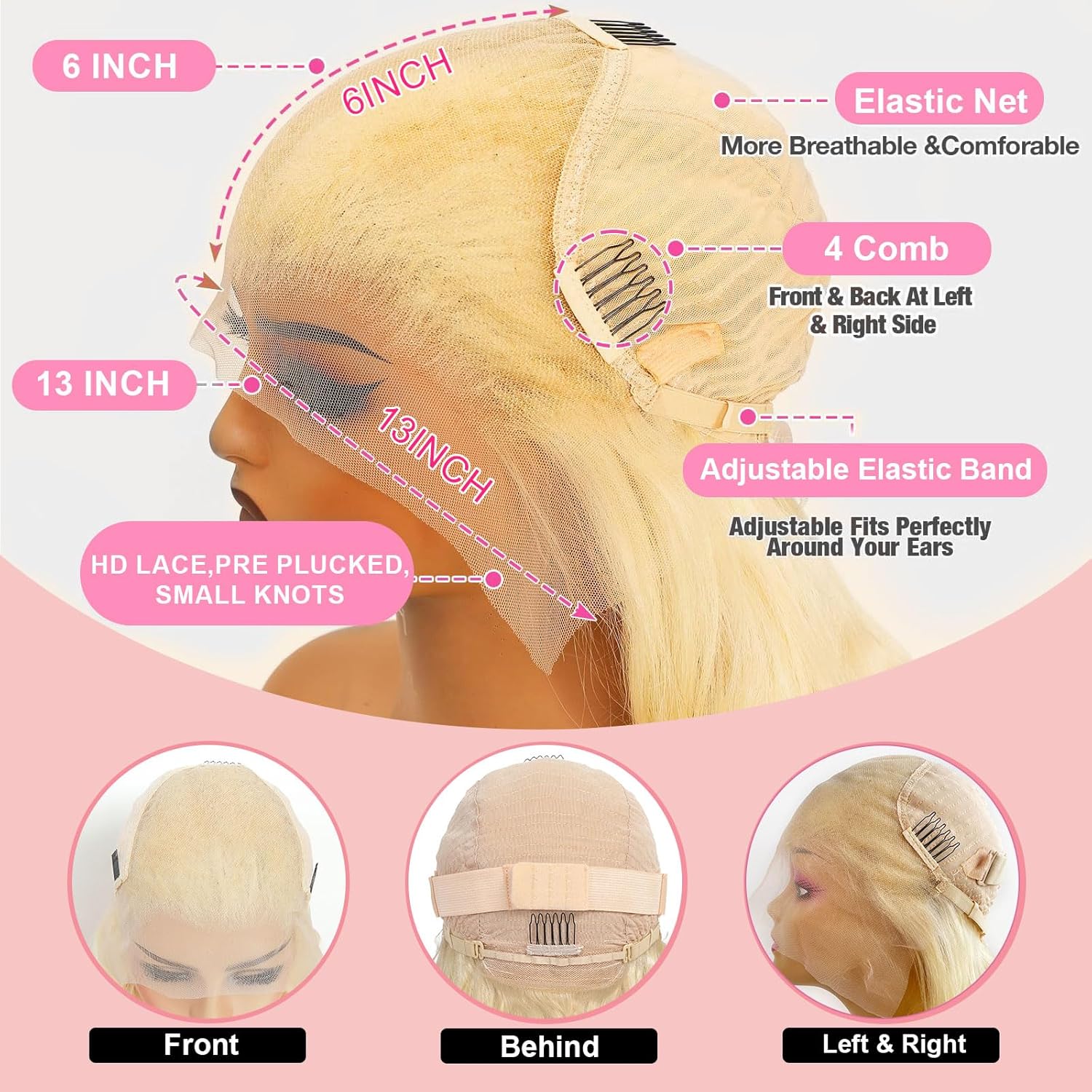 30 Inch 613 Lace Front Wig Human Hair 200 Density Blonde Wig Human Hair Straight 13X6 HD Transparent Lace Front Wigs Human Hair Pre Plucked Blonde 613 HD Lace Frontal Glueless Wigs for Women - Image 7