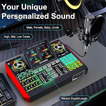 Podcast Equipment Bundle with 3.5mm Condenser Boom Mic(P15) for Pc/Phone Live Streaming Singing Gaming Music Recording, Live Sound Card Audio Mixer, Sound Board with Voice Changer, Denoise