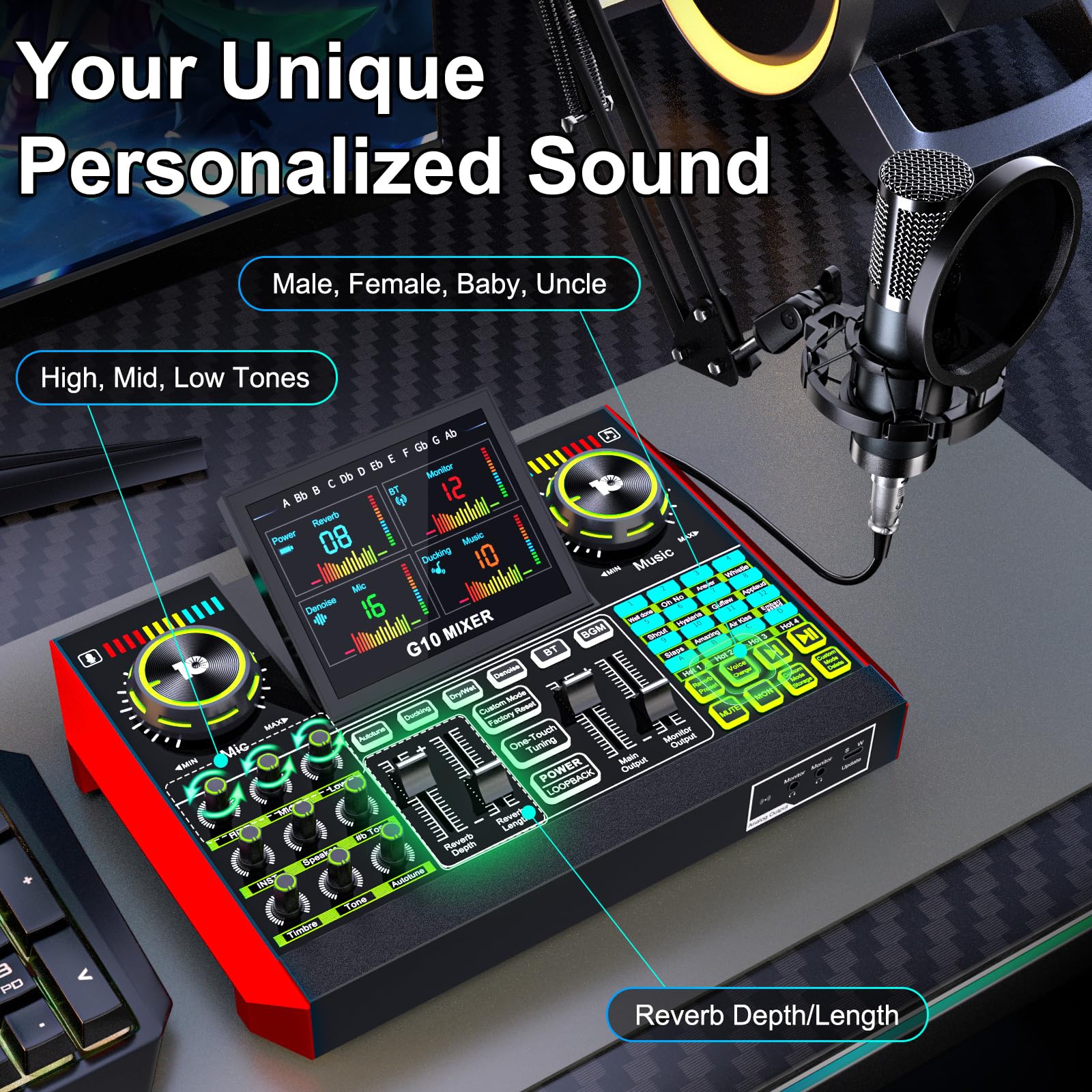 Podcast Equipment Bundle with 3.5mm Condenser Microphone for Pc/Phone Live Streaming Singing Gaming, Podcast Microphone Bundle with Live Sound Board Audio Mixer Denoise,DJ Sets