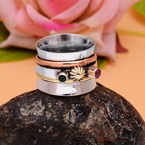 Miniatura 14 de Veracity Jewelry Sterling Silver Fidget Ring Spinner Ring Anxiety Relieving Rings For Unisex Meditation Thumb Worry Healing Birthday Promise Band