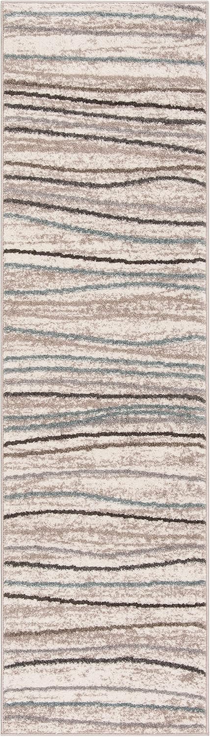 Safavieh Amsterdam Collection Runner Rug - 2'3" x 10', Cream & Beige, Modern Stripe Wave Design, Non-Shedding & Easy Care, Ideal for High Traffic Areas in Living Room, Bedroom (AMS111A)