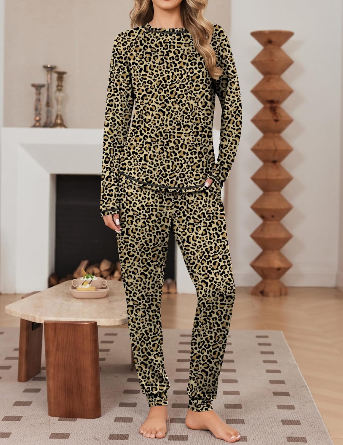 Ekouaer Women Pajama Sets 2 Piece Long Sleeves and Joggers Sleepwear Set Soft Pjs Lounge Set with Pockets - Image 2