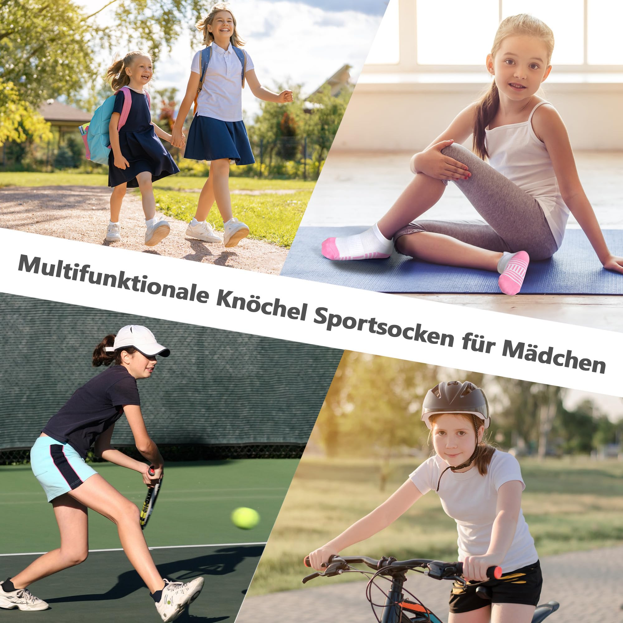 GENTABY Dziewczęce skarpety do sneakersów, dla dzieci, kolorowe skarpety sportowe, do szkoły, 12 par, klasyczne kolory, czarno-białe, oddychające, bawełniane skarpety dla dzieci w wieku 1-14 lat, 20