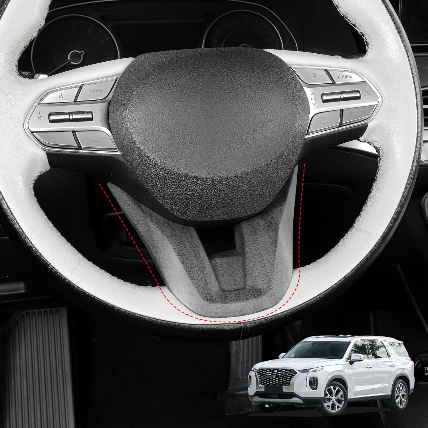 Wood Grain Style Car Steering Wheel Lower Trim Cover Inner Steering Wheel Frame Cover Compatible with Hyundai Santa FE 2019-2023 Palisade 2020-2022 Accessories