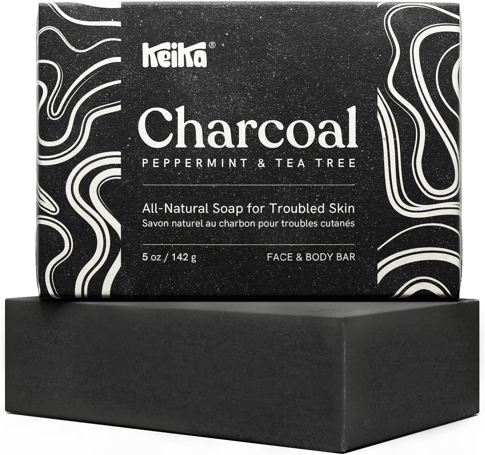 Keika Charcoal Black Soap Bar for Eczema, Psoriasis, Face, Body, Men Women Teens with Oily Skin, 5 oz.