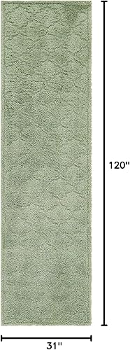 Vista 110 de Unique Loom Trellis Shag Collection Plush Geometric Modern Moroccan Lattice Green Runner Rug (2' 0 x 6' 7)