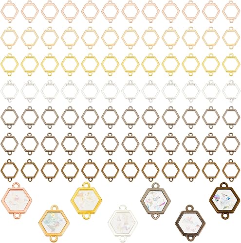 PandaHall - 168 dijes de conector de bisel abierto Hexago, 7 colores de marco hueco, colgante de eslabones geométricos para bricolaje, resina UV,