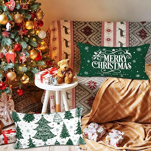 Miniatura 3 de Lanpn Juego de 4 fundas de almohada lumbar de Navidad de 12 x 20 pulgadas, decorativas rectangulares largas de 12 x 20 pulgadas, fundas de almohada