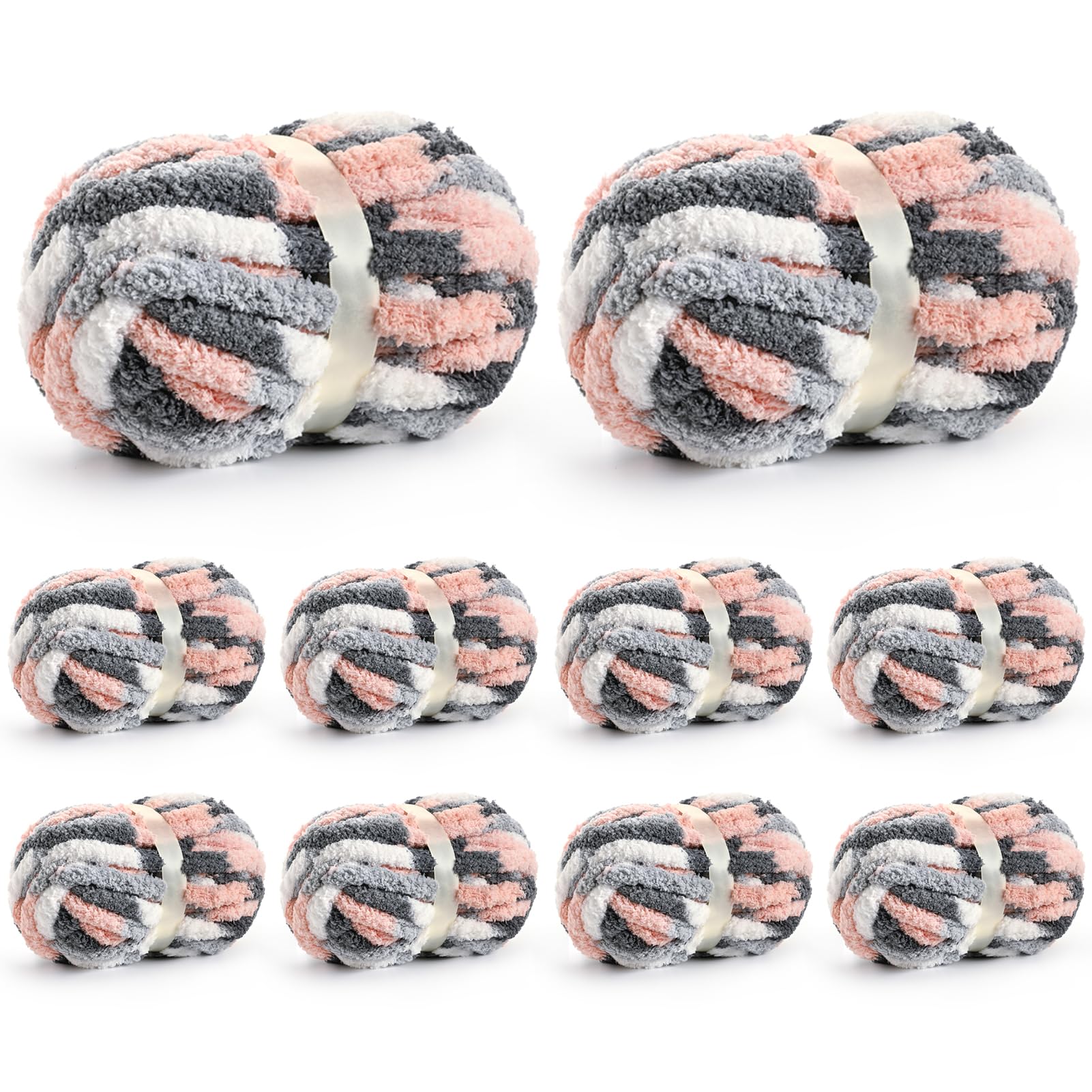 Muiltvoe 10 Pack Jumbo Chunky Yarn for Hand Knitting, Fluffy Chunky Chenille Yarn for Crocheting, Variegated Chunky Knit Baby Blanket Yarn, 240 yds /70.5 oz Super Bulky Yarn（Apricpot Green）