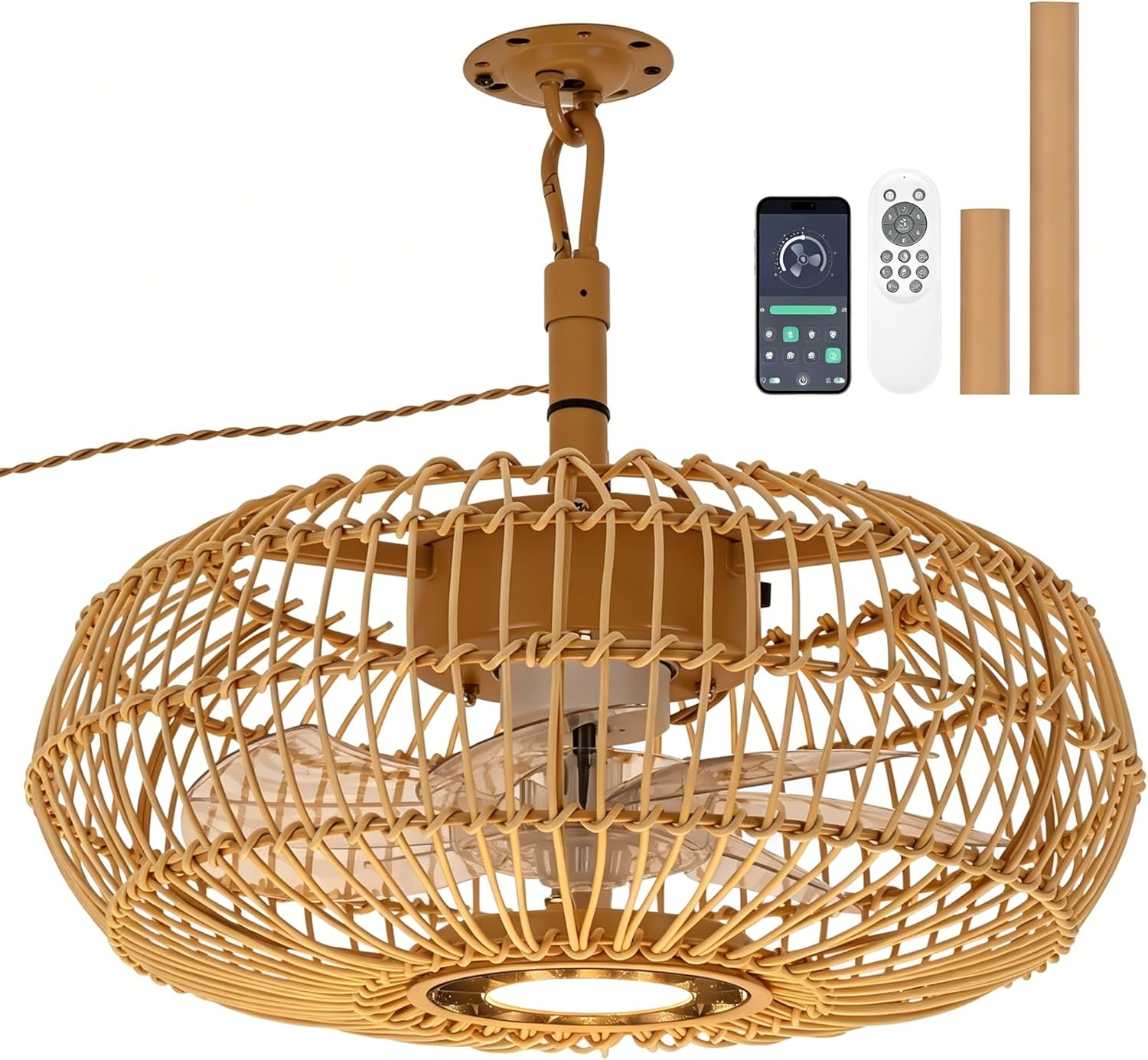 Gazebo Fans Outdoor Hanging: Waterproof Outdoor Ceiling Fan With Light and Remote,APP,3CCT 6-Speeds,Plug In Outside Caged Fandelier For Patios