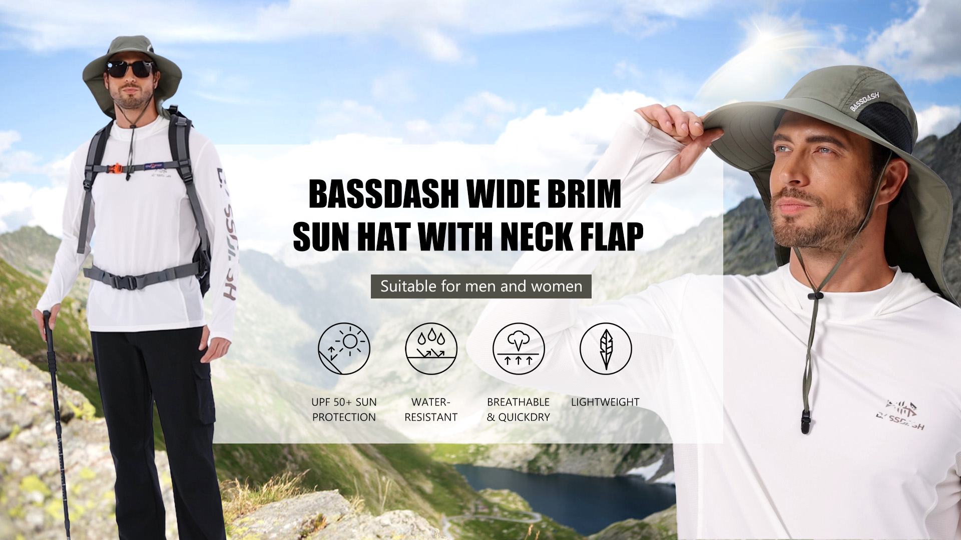 Bassdash Chapeau de Soleil Unisexe Femmes Chapeau de Soleil UPF 50+ Large Bord avec Grande Protection de la Nuque - Queue de Cheval - pour Homme et Femme, Caramel / léopard, Taille