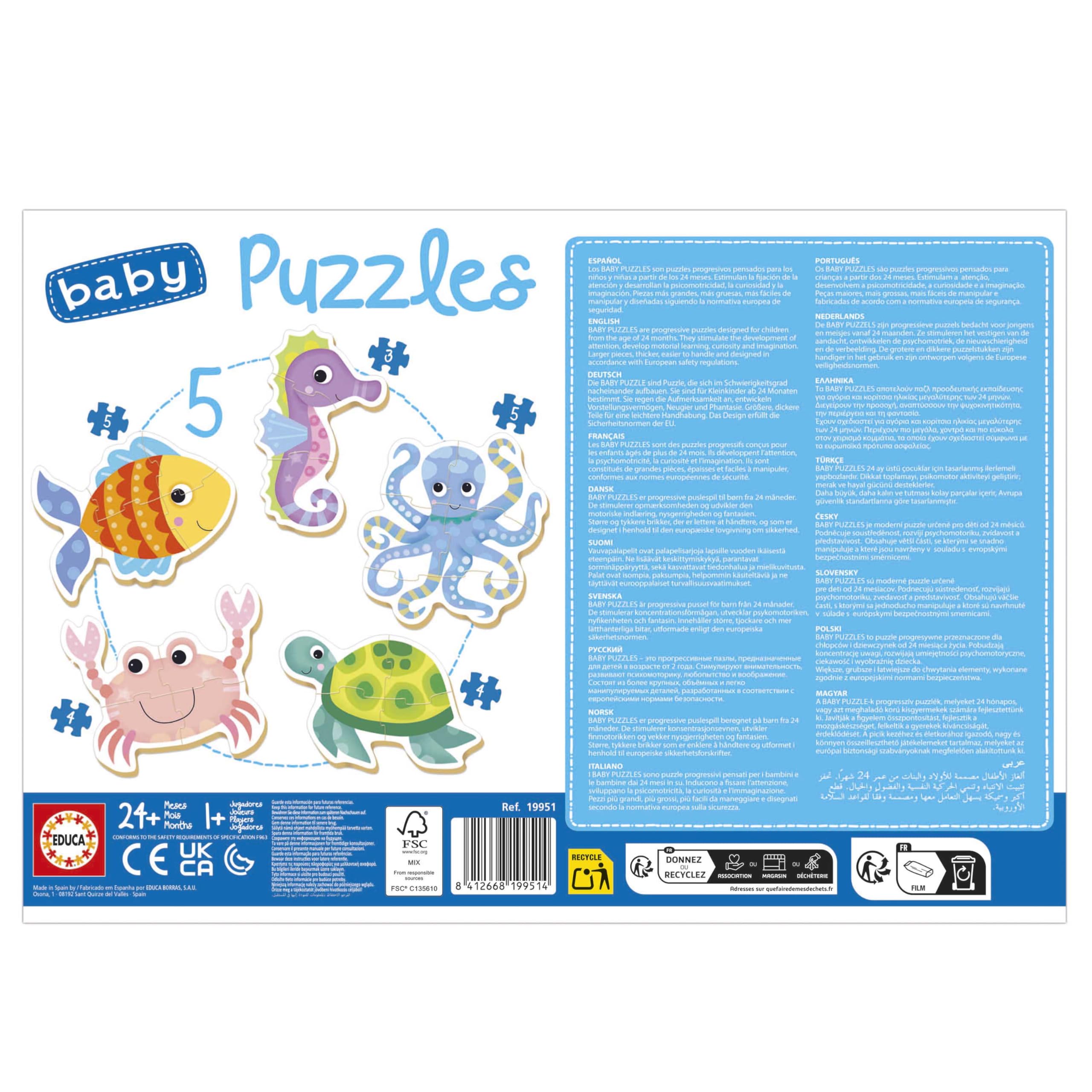 Educa - Baby Puzzle Animali da Compagnia | 5in1 Baby Puzzle 3/4/5 pezzi | Animali, Primo Puzzle | dai 2 anni (17573