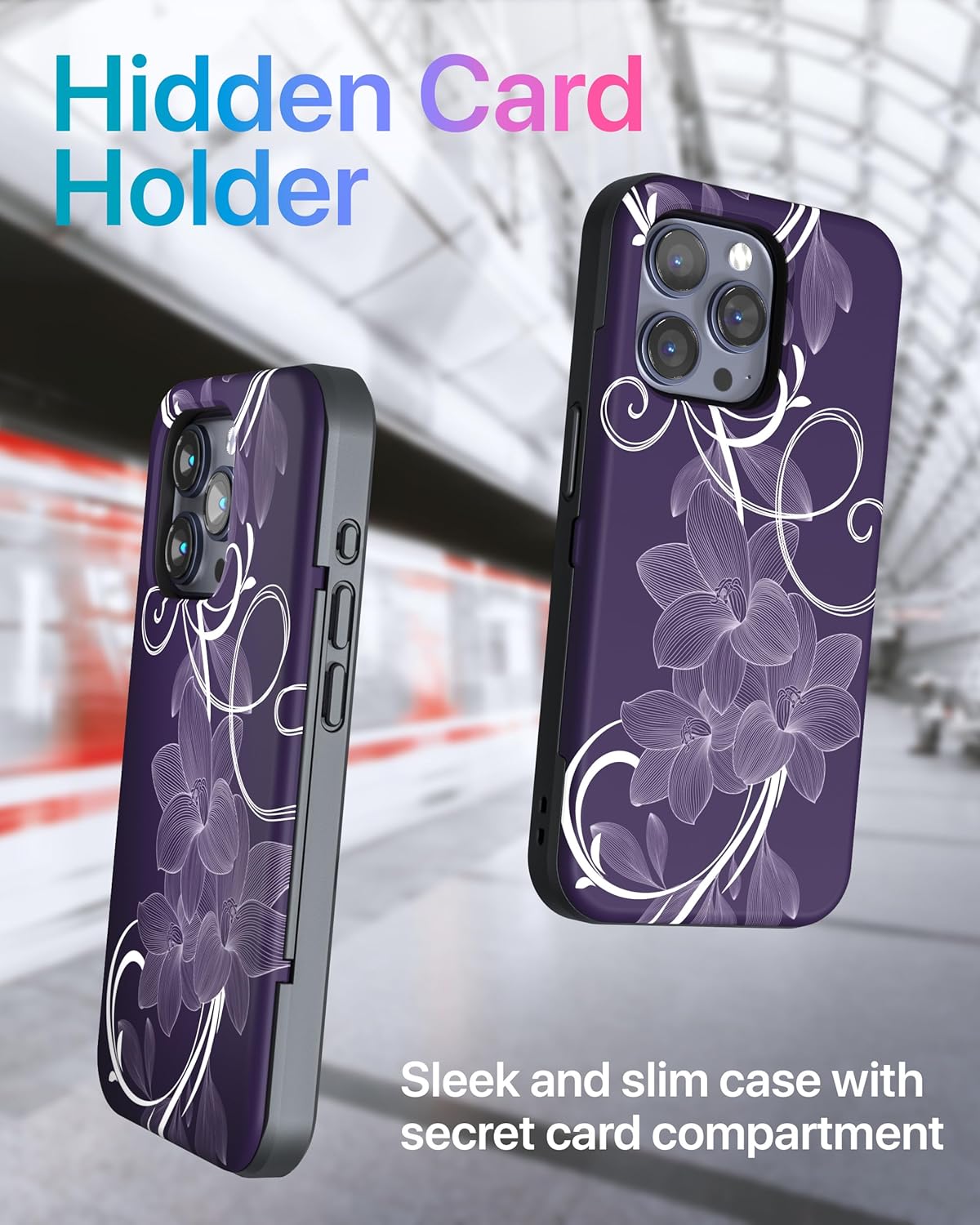 TORU for iPhone 15 Pro Max Wallet Case with Card Holder, Hidden ID Credit Card Slot Flip Kickstand, Slim Fit Shockproof Heavy Duty Phone Cover with Strap - Floral Pattern Flowers - Image 4