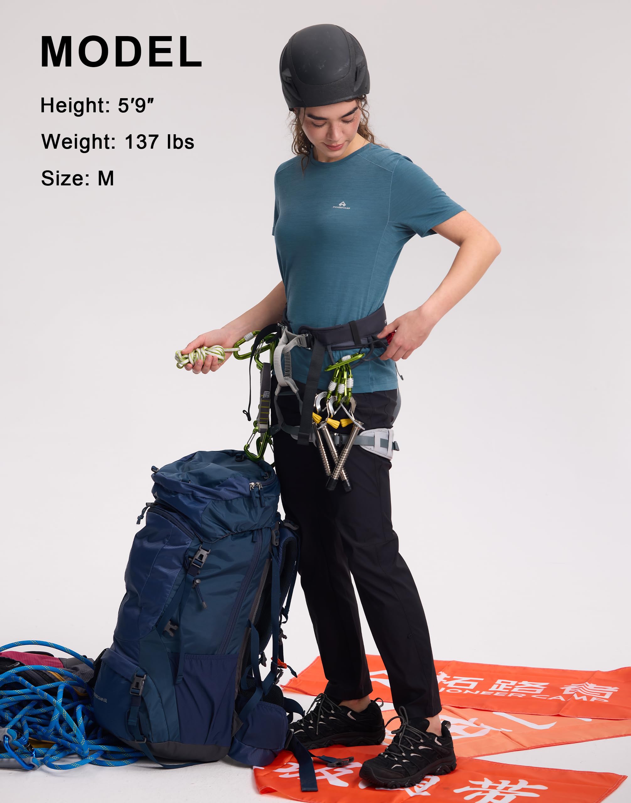 Pioneer Camp Maglietta da donna in lana merino funzionale, traspirante, a maniche corte, per donna, traspirante e ad asciugatura rapida, per escursioni, trail running, campeggio