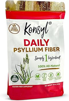 Konsyl Daily Psyllium Fiber Powder - 19oz, 90 Servings, Natural Unflavored Soluble Dietary Fiber Supplement - Psyllium Husk Prebiotic for Digestive Support and Gut Health - Sugar Free, Keto & Vegan