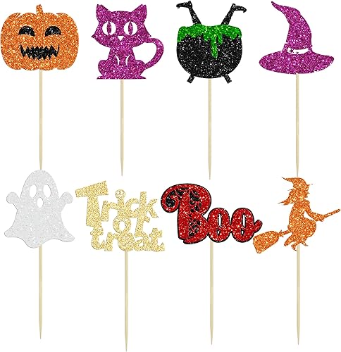 Miniatura 114 de Gyufise 24 piezas de decoración de magdalenas fantasmas – Purpurina blanca espeluznante Halloween Baby Shower Cupcake Picks para decoración