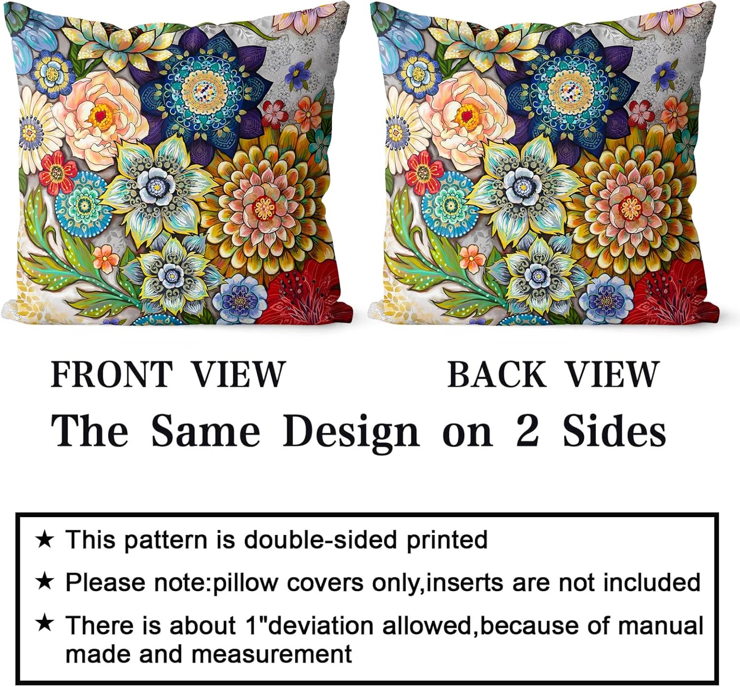 Snycler Boho Floral Throw Pillow Covers Set of 2 Colorful Boho Flower Decorative Cushions Pillowcase for Bedroom Sofa Home Decor, 20x20 Inch, Velvet, Short Plush - Image 2