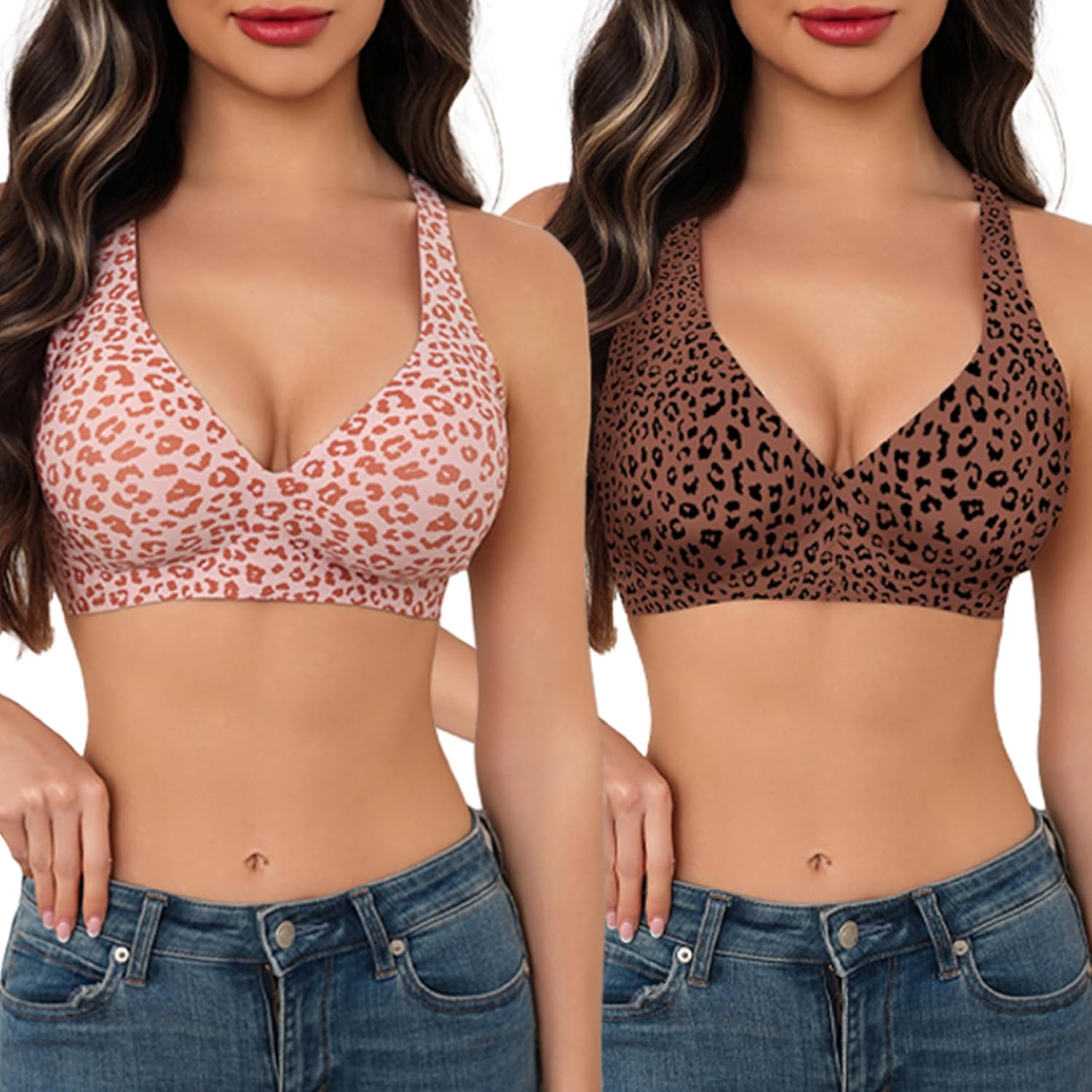 Deep V Jelly Bras for Women Push Up Wireless Bralettes Low Cut Sexy Seamless No Underwire Padded Comfy Thirts Bra