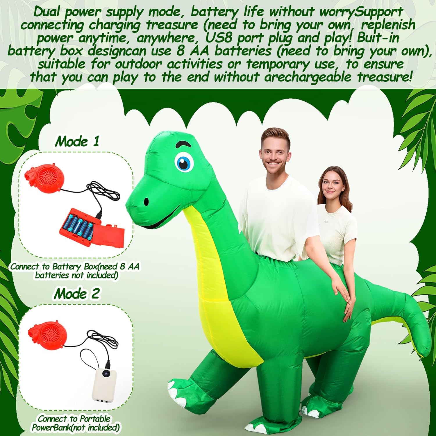 Two Person Inflatable Dinosaur Costume Adult, Blow Up Couples Halloween Costume 2026 Funny Outfit for Adult Cosplay(Dinosaur)