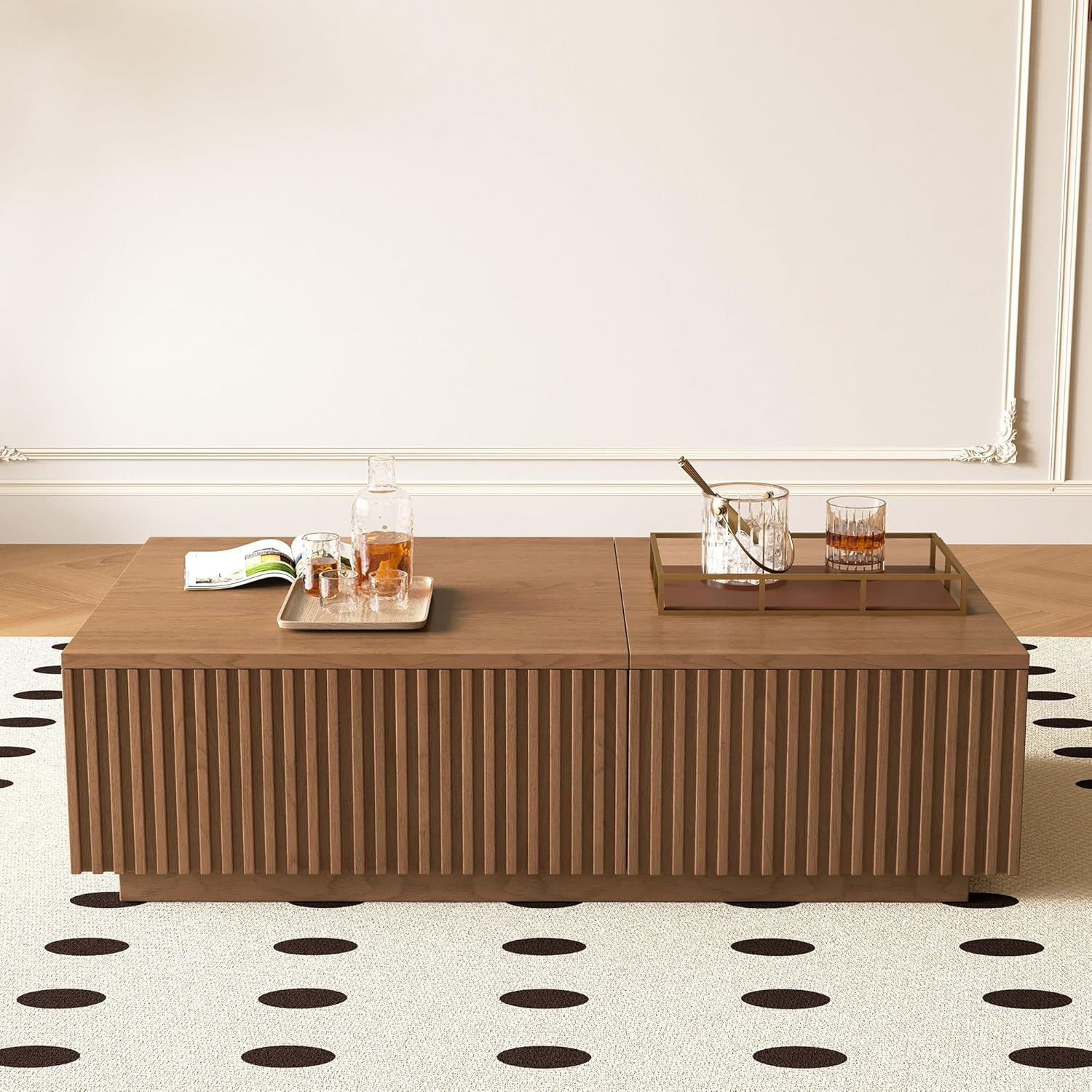 51.1" Mid-Century Modern Lift Top Coffee Table, Walnut Rectangular Center Table with Hidden Storage & Drawers, for Living Room, Apartment, Office