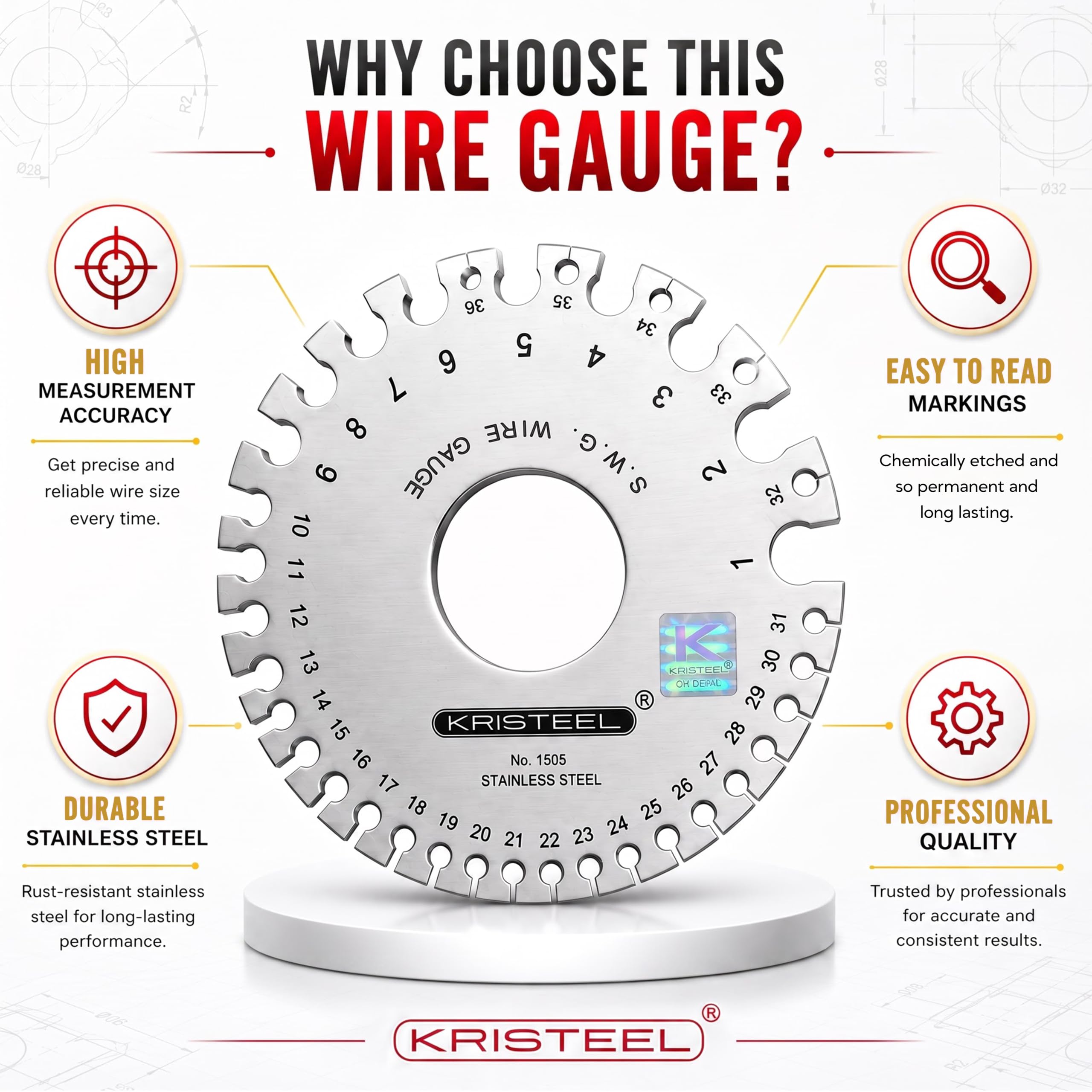 Kristeel Wire Gauge - 1-36 SWG Stainless Steel -3