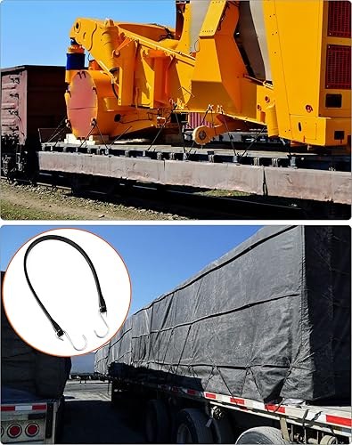 Miniatura 4 de QWORK Correas de lona para remolques planos, juego de 10 correas de lona ajustables, cuerda elástica de goma con ganchos para asegurar lonas,