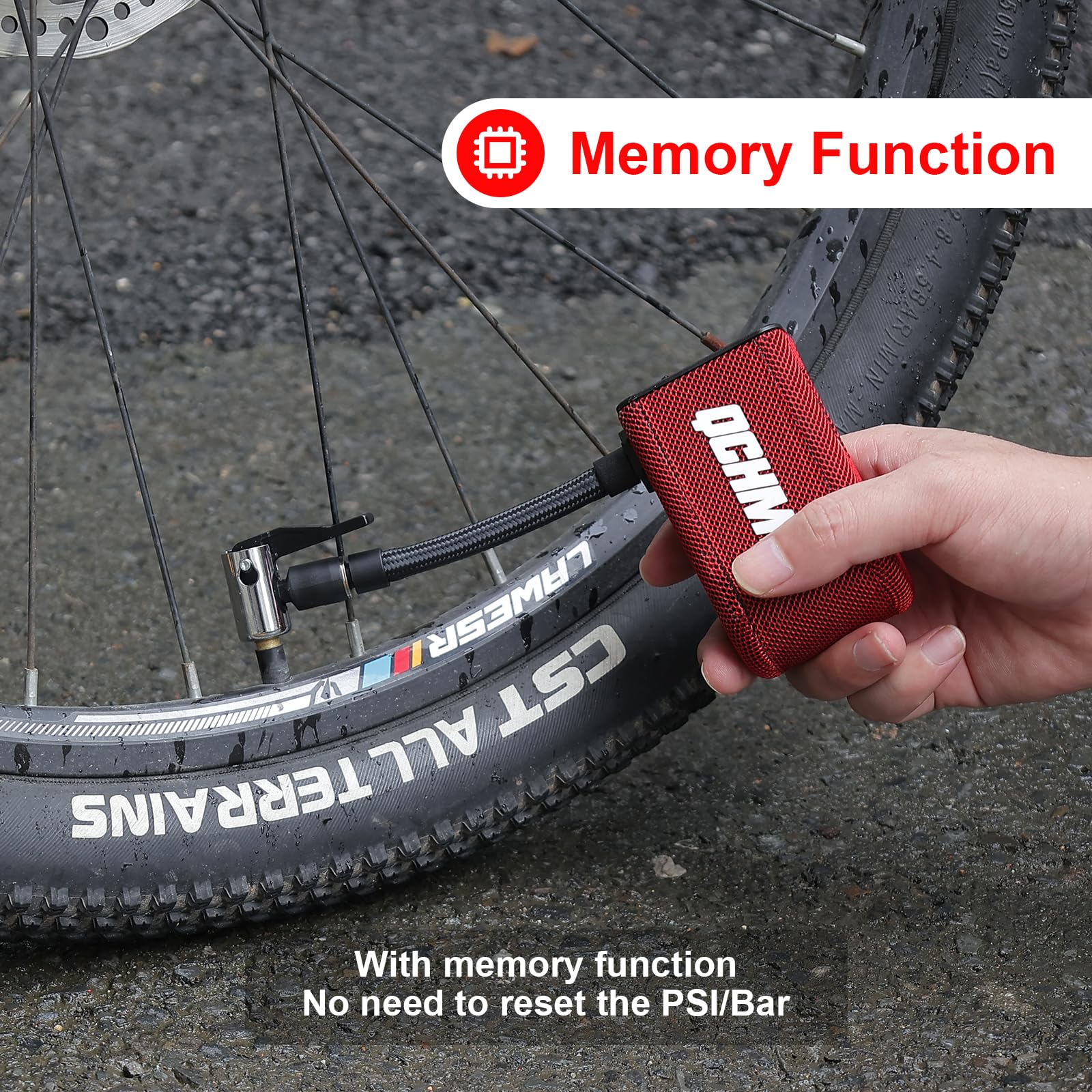 Mini pompa per bicicletta, pompa ad aria elettrica, pompa per bicicletta Presta e Schrader, pompa ad aria per bicicletta con funzione di memoria, 100 psi/6,8 bar, spegnimento automatico