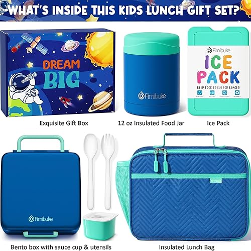 Miniatura 2 de Fimibuke Lonchera Bento para niños con 4 compartimentos, bolsa aislada, tarro de acero inoxidable al vacío para alimentos, paquete de hielo, juego