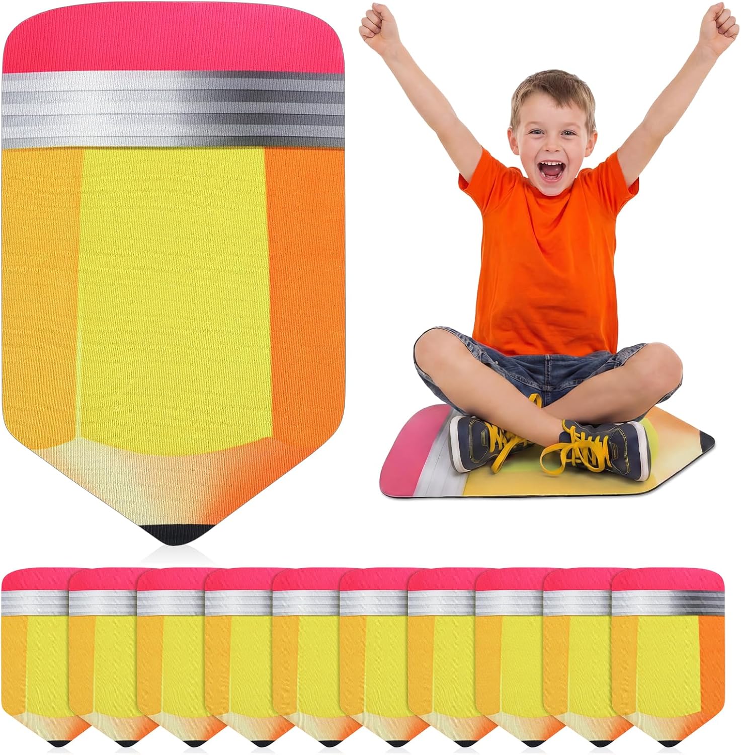 Drydiet 12 Pcs Carpet Squares for Classroom Kids Floor Cushions,Pencil | Classroom Rug, Floor Mat, 16 Inch, Non Slip, Back to School Learning Playing Areas
