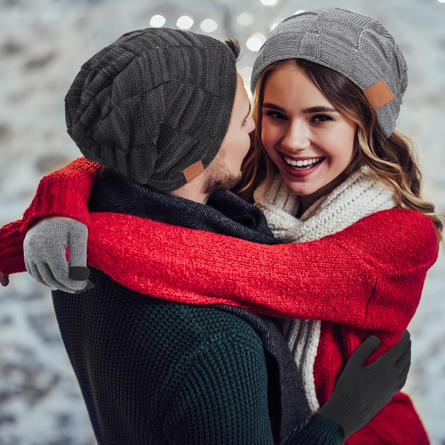 Geyoga 8 Pcs Winter Slouchy Beanie and Gloves Set for Men Warm Stretch Beanie Touchscreen Gloves - Image 5