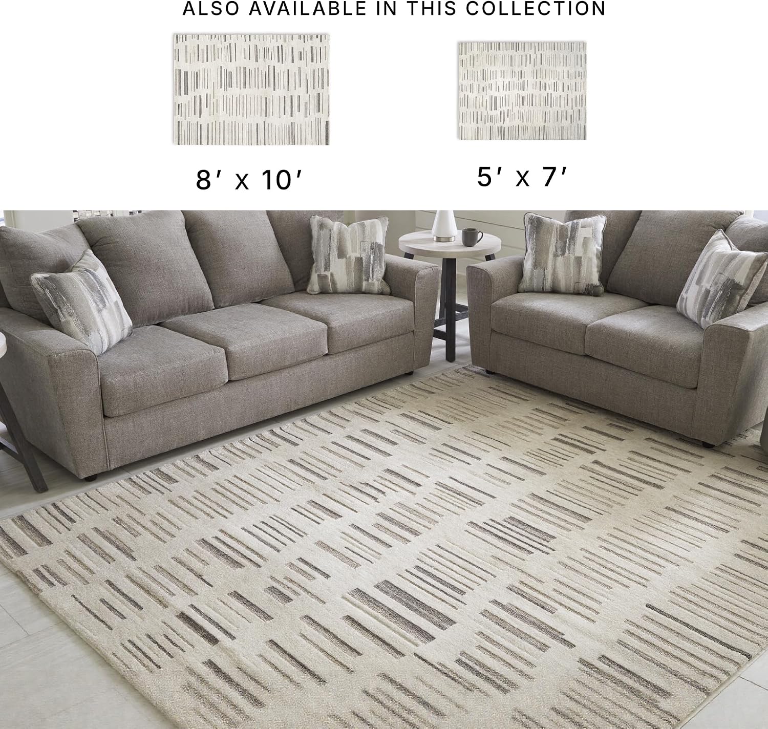 Signature Design by Ashley Area Rug, 8 x 10, Ivory & Brown | Handwoven 100% polyester with a cotton backing, High-low stripe contemporary modern design, Leesdale Series