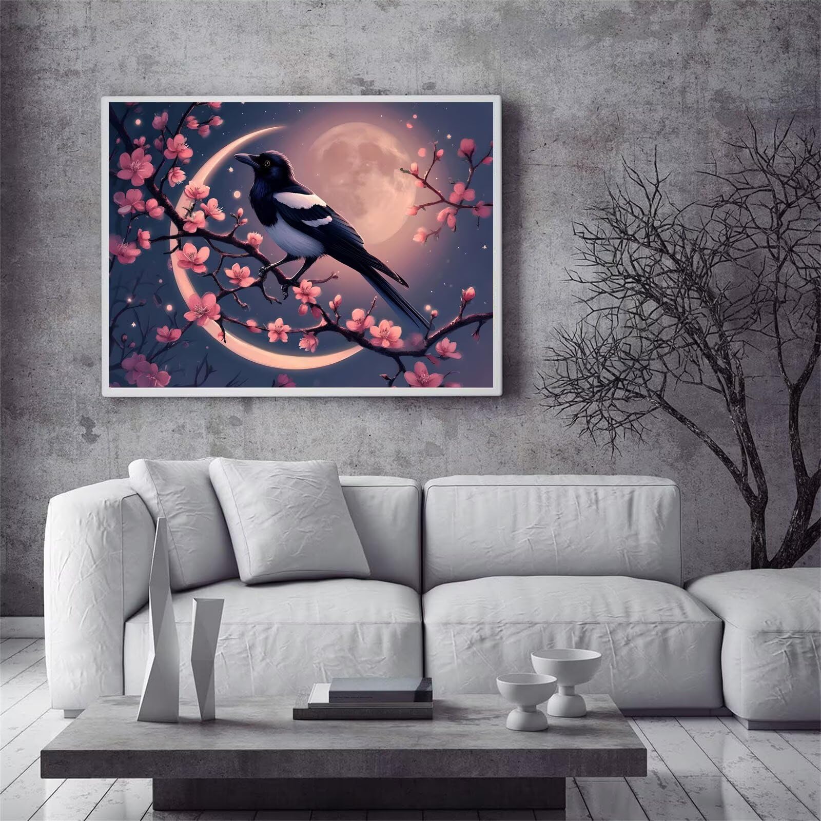 Peinture Numero Lune Oiseau Peinture Numero Enfant, DIY kit de Peinture à l'huile Numérique Sur Toile avec Pinceaux et Pigments Acryliques, kit loisir Creatif Adulte, Décor à la Maison 80x100cm W-482