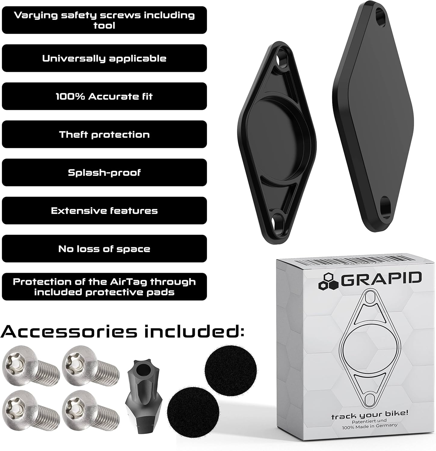 grapid bike mount for apple airtag fits universally incl security screws tools theft protection splash proof only 0 39in thick