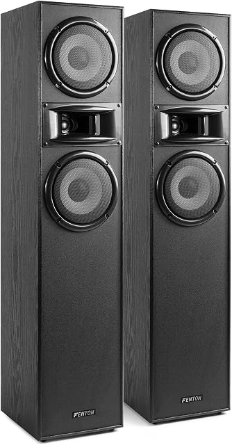 Fenton SHF700B Floor Standing Speakers, Hi-Fi Stereo Tower Loudspeakers, 2x 6.5 Woofers, Black