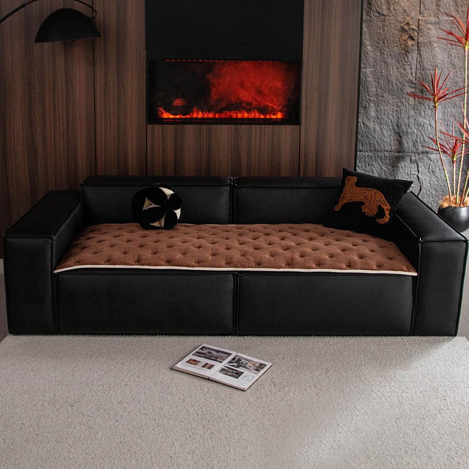 vctops Velvet Couch Covers for Dogs, Soft Thick Sofa Covers for 3 Cushion Couch Washable, Non Slip Plush Pet Friendly Mat Bed Furniture Protector Sofa Slipcover (Brown,28"x82")