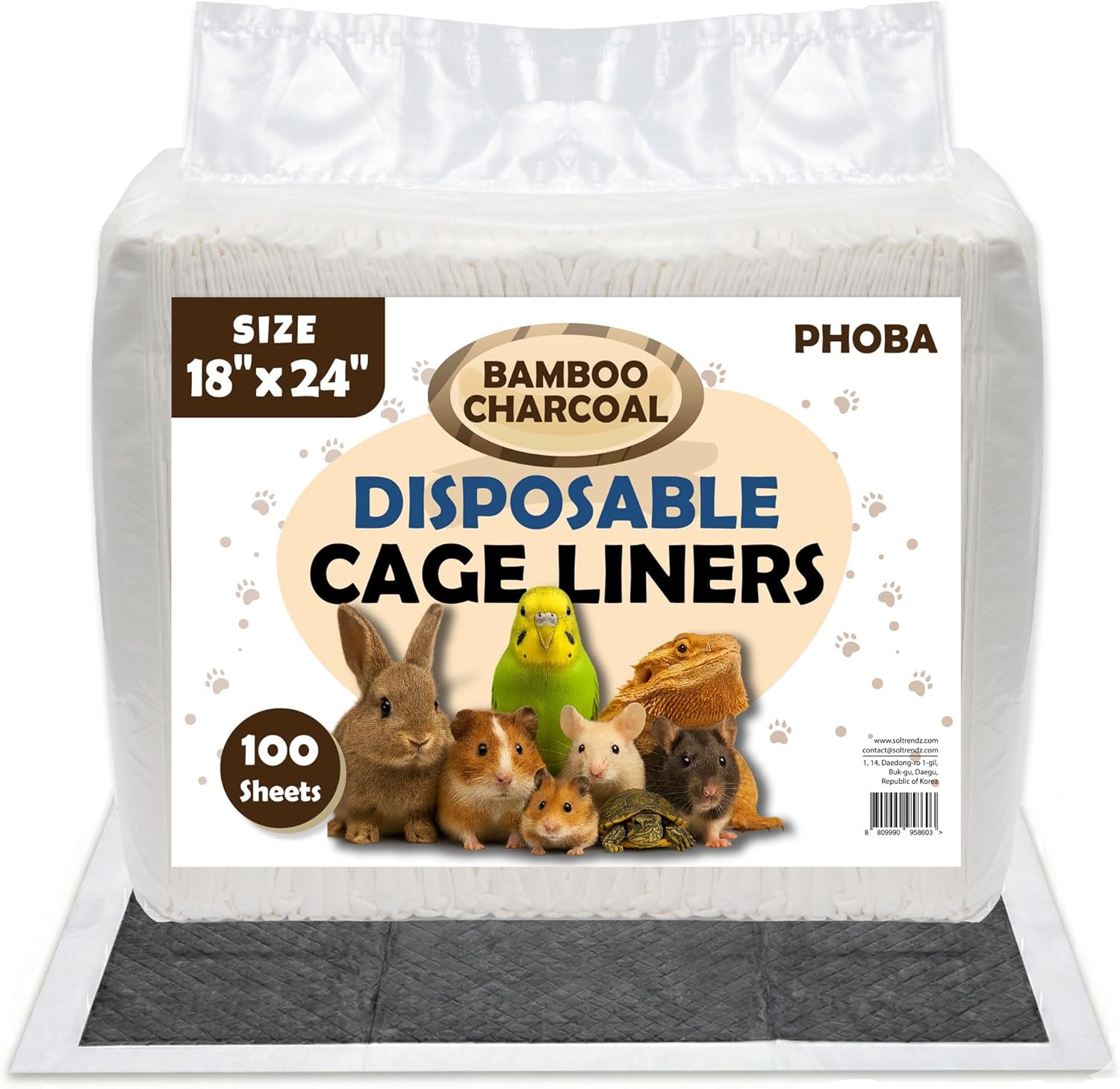 PHOBA Bamboo Charcoal Bird Cage Liners, 18''x24'', 100Sheets, Bamboo Charcoal Odor Control Papers, Super Absorbent Disposable Tray Mats for Parrots, Parakeets, Cockatiels.