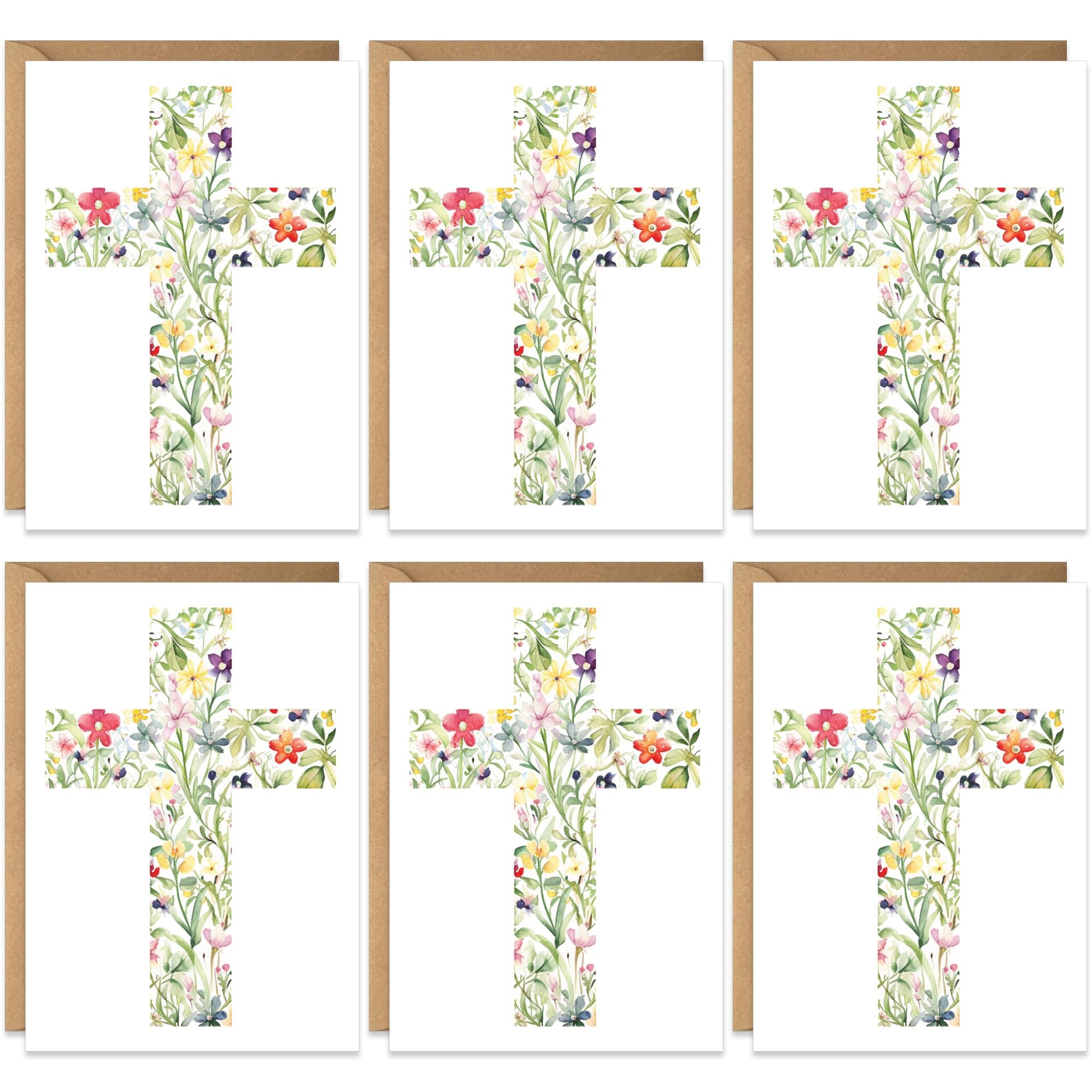 Easter Multipack Card Set, Religious Cards Pack of 10 - Thank You, Confirmation, Christening, Baptism, Sympathy - Floral Cross Design - Luxury Multi-pack, Blank Inside with Premium Envelopes