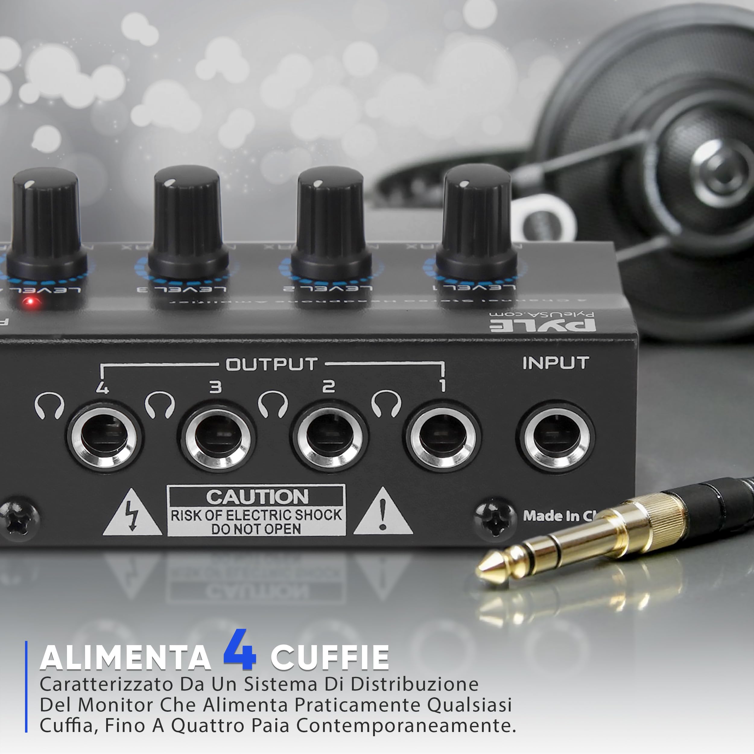 Pyle Preamplificatore Phono, Giradischi - Amplificatore Audio Stereo 4 Canali Portatile con Jack Bilanciato TRS da 6,35 mm e Ingresso TRS da 6,35 mm