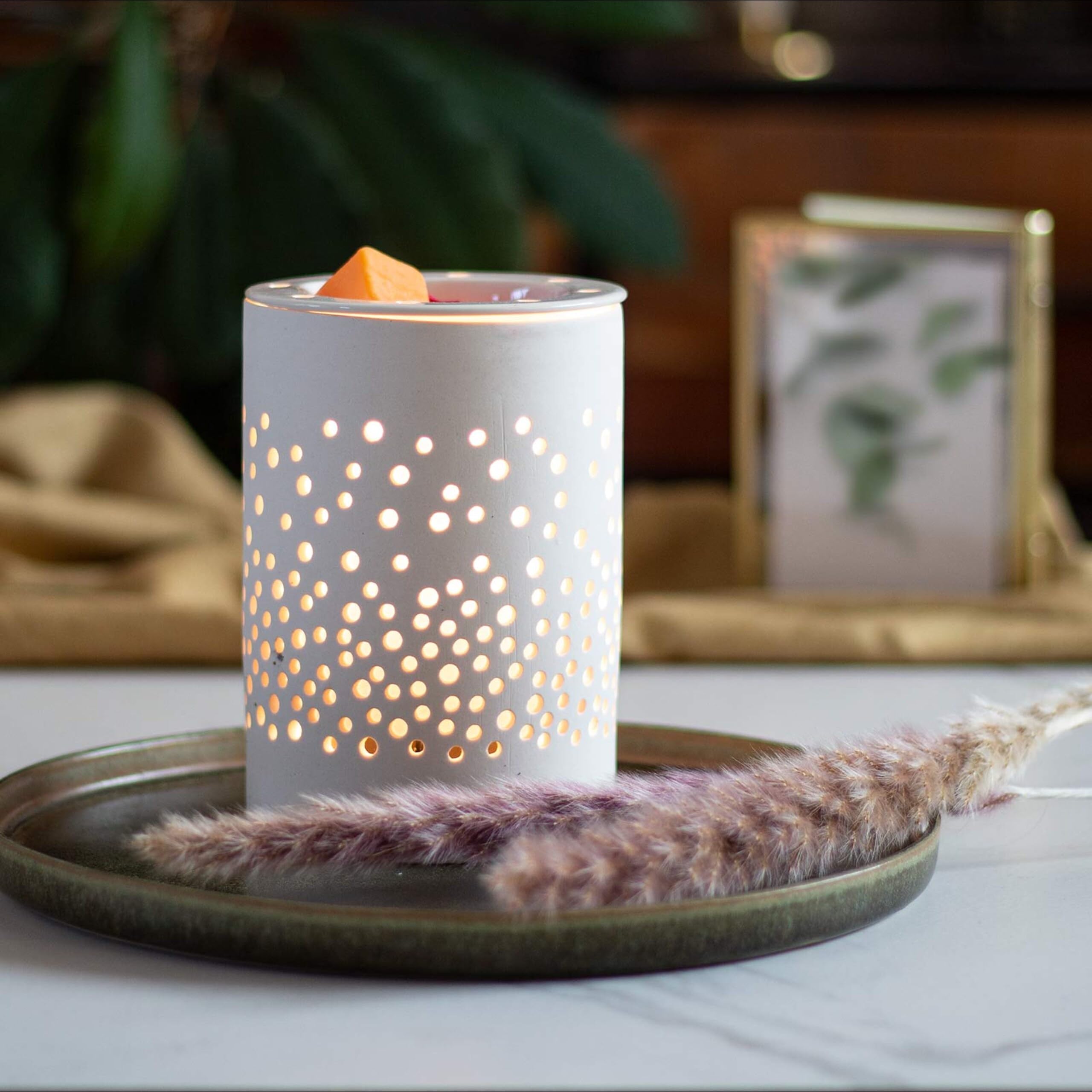 Candle-Brothers lampa zapachowa ceramiczna biała | do olejków zapachowych i topienia wosku | dla pomieszczeń | elektryczna