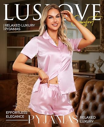 Women's Satin Pyjama Sets - Silk Pjs Button Down Pyjamas 2 Piece Sleepwear