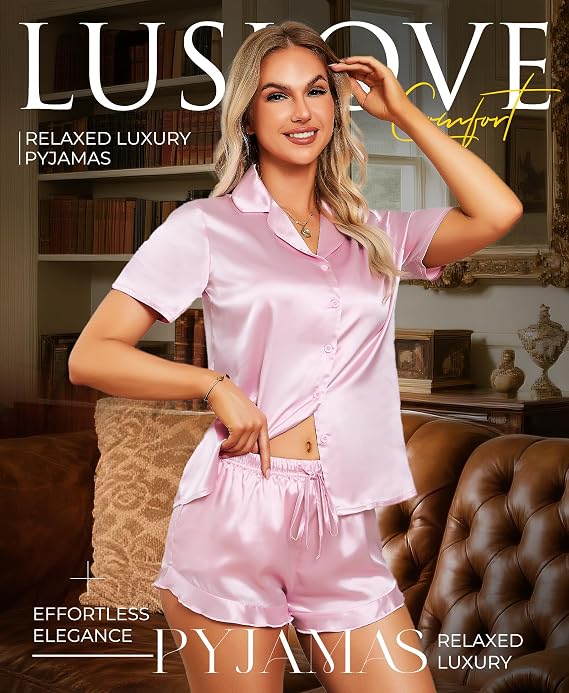 Women's Satin Pyjama Sets - Silk Pjs Button Down Pyjamas 2 Piece Sleepwear