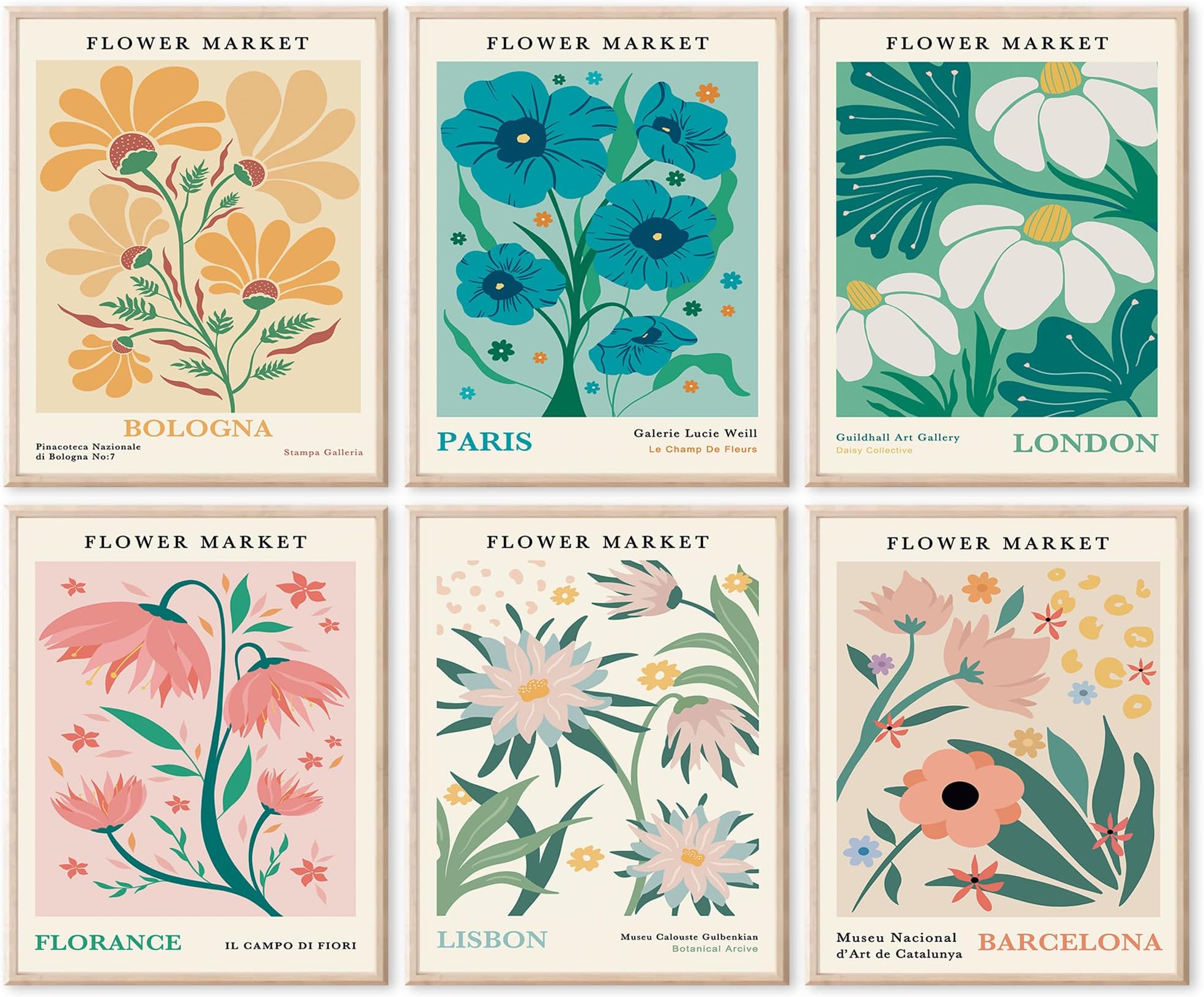 RETRART Flower Market Poster Set of 6, Flower Posters for Room Aesthetic 8x10 Inch Flower Market Canvas Art, Abstract Floral Wall Art & Modern Abstract Wall Art for Living Room Décor (Unframed)