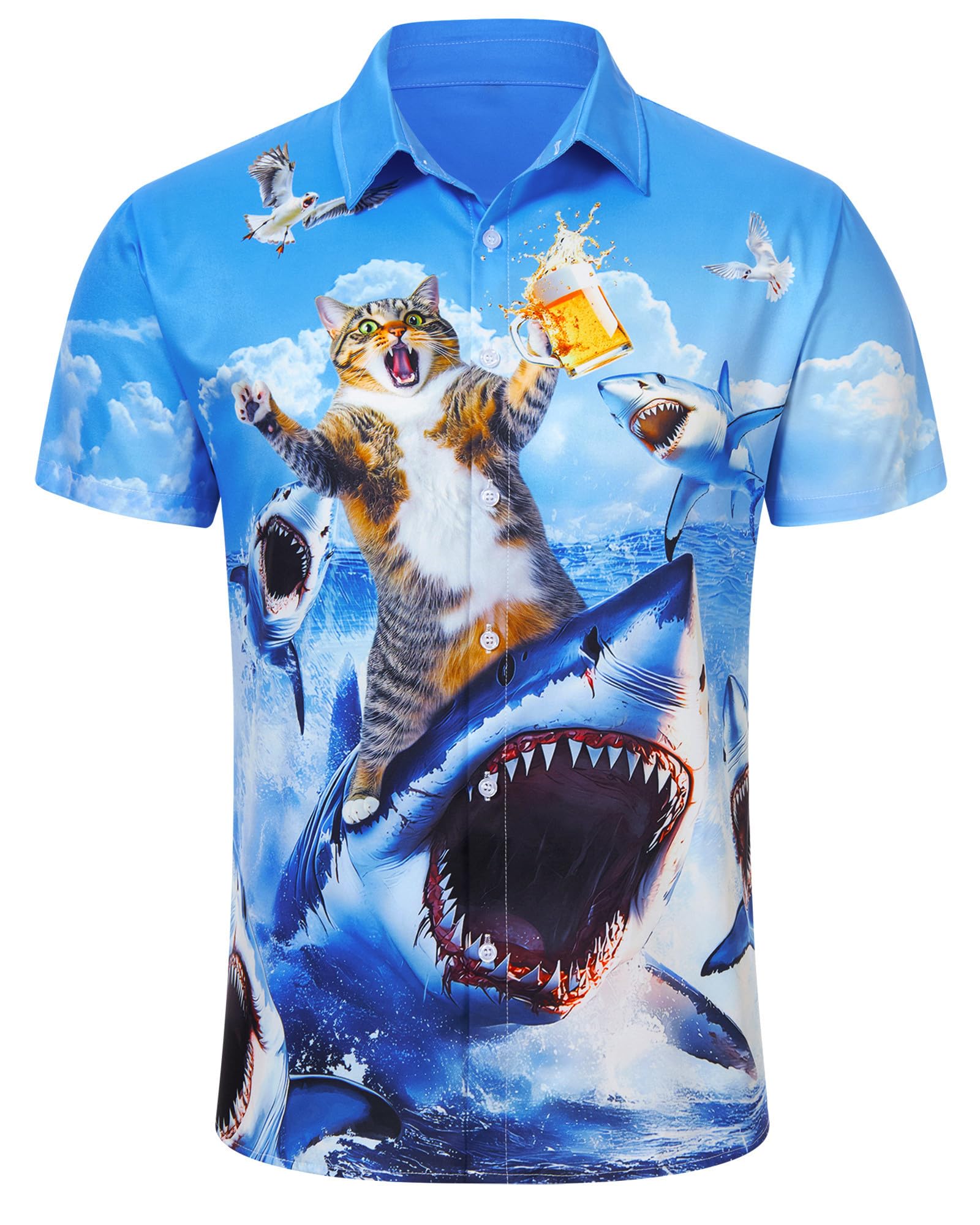 RAISEVERN Chemises Homme Hawaïenne 3D Chemise Boutonnées Casual Manche Courte Chemise M-XXL