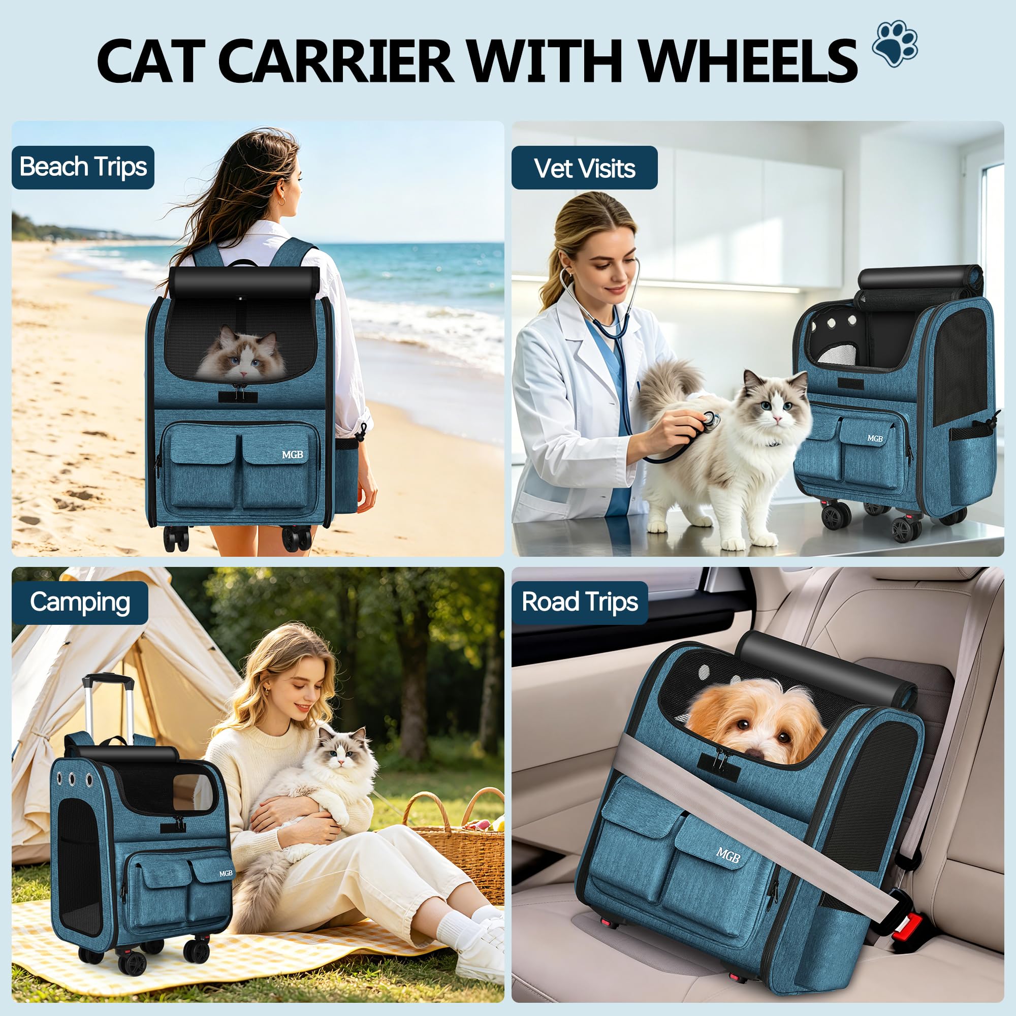 MGB Foldable Pet Carrier - Denim Blue -9