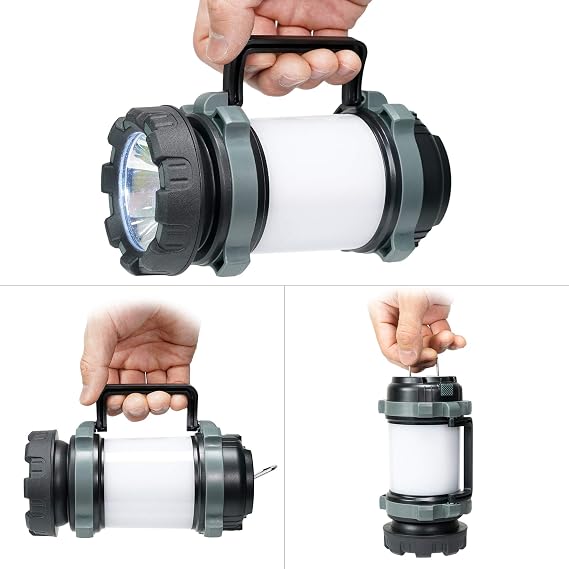 Rechargeable LED Camping Lantern with 6 Modes, High Brightness | 3000mAh Power Bank Light for Hiking | Waterproof Electric Lantern Flashlight Combo - 2PK (Grey)